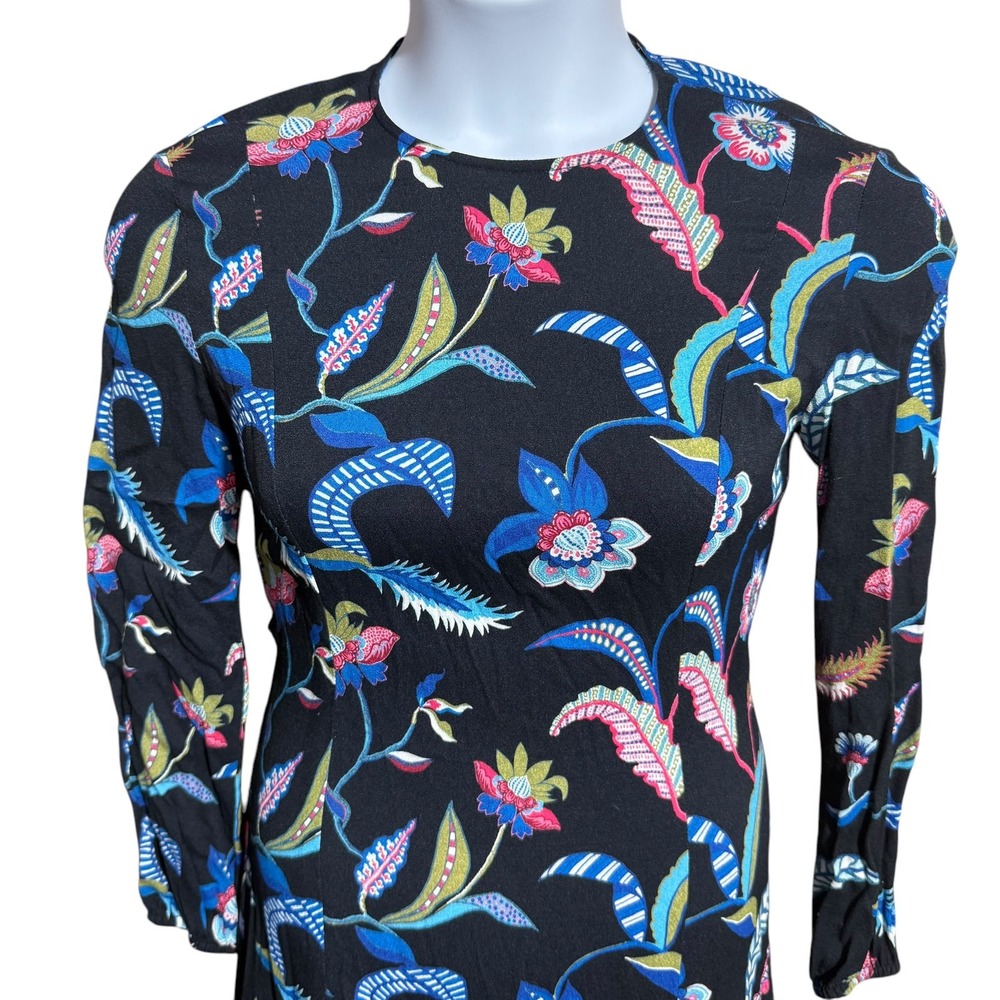 J. McLaughlin Black Floral long sleeve‎ ruffle bottom dress - women's XS